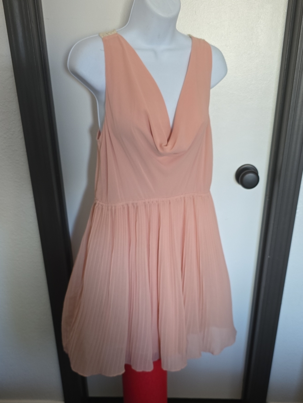 Double Zero Peach Cowl Neck Pleated Mini Dress
